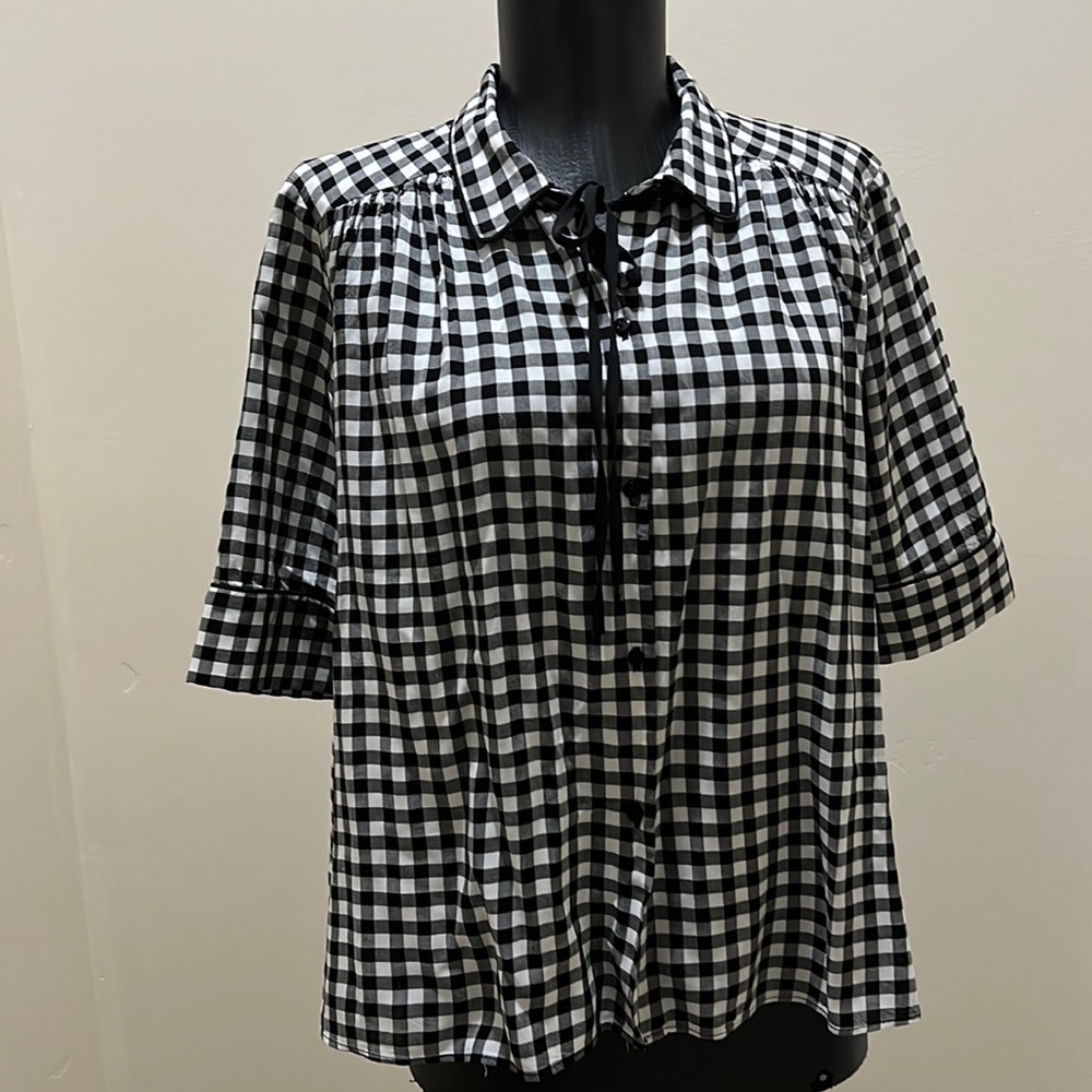 Zara black and white checkered translucent collection button down blouse large